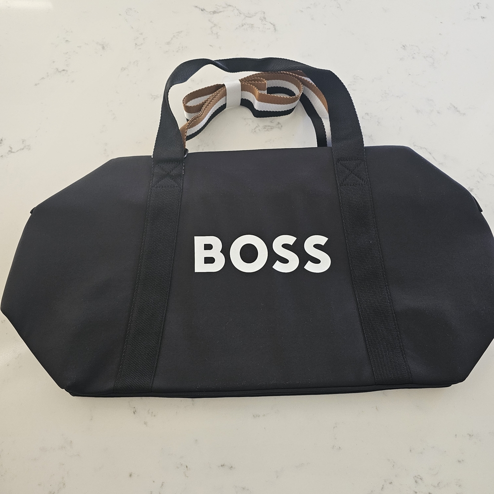 BOSS Black Duffel Bag with White Logo